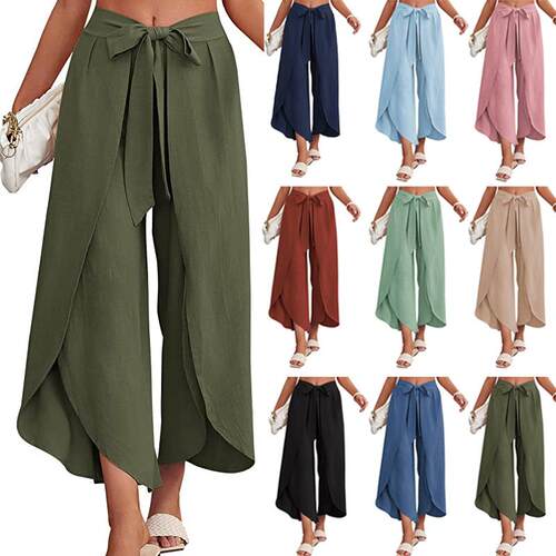 New women's slit wide leg pants with waistband and high