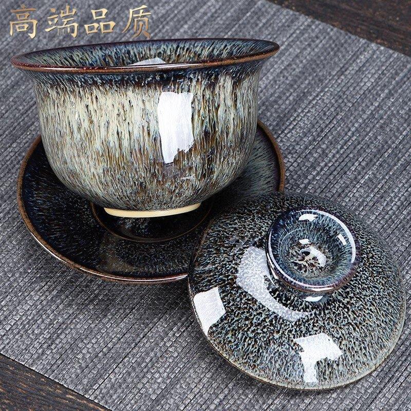 高奢窑变功夫茶具套装建盏家用陶瓷泡茶壶盖碗中式商务礼盒送人