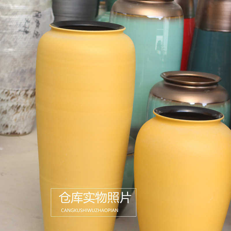 黄色陶瓷大号落地花瓶陶罐酒店样板间餐厅摆件三件套坛子缸插花器,家居饰品,花瓶,淘宝优惠券,粉丝福利购,淘宝优惠卷