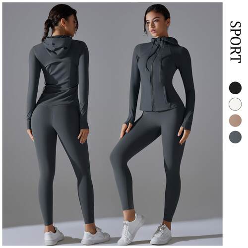 Outdoor running exercise two yoga clothes hooded zipper