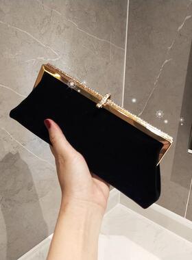 潮牌韩版新款丝绒手拿包名媛女晚宴包镶钻礼服包宴会包百搭斜挎包