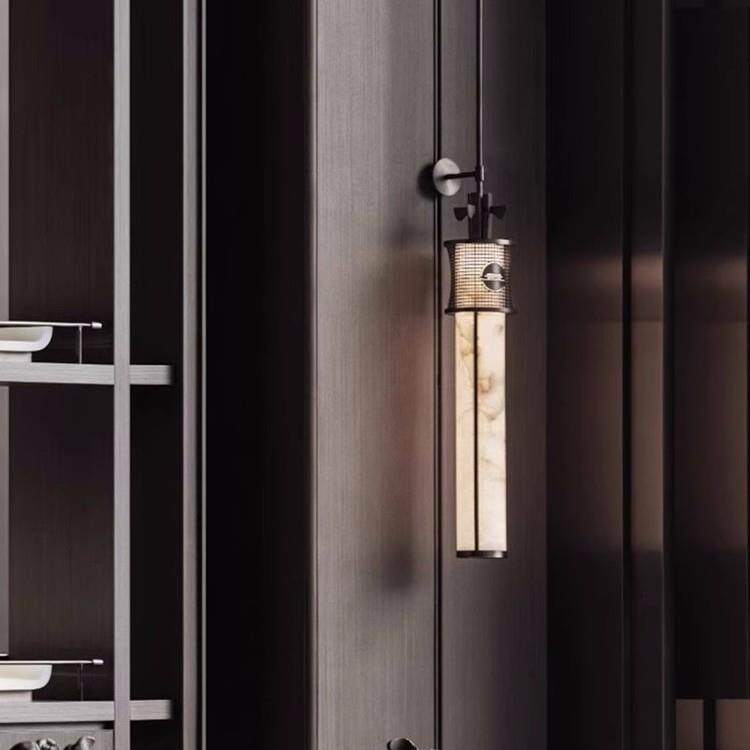 新中式仿云石壁灯酒店大堂复古过道灯设计师别墅客厅背景墙长条灯