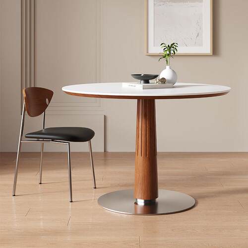 时光木语北欧实木岩板圆桌日式家用小户型现代简约饭厅饭桌餐桌椅