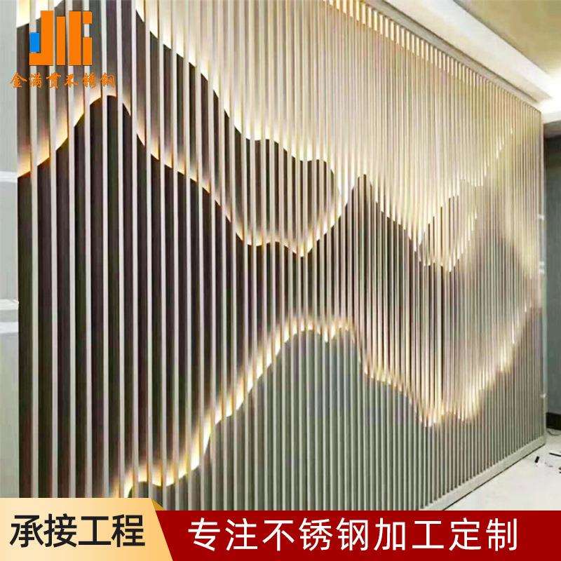 轻奢进门屏风客厅中式镂空玄关不锈钢山水屏风现代简约金属隔断