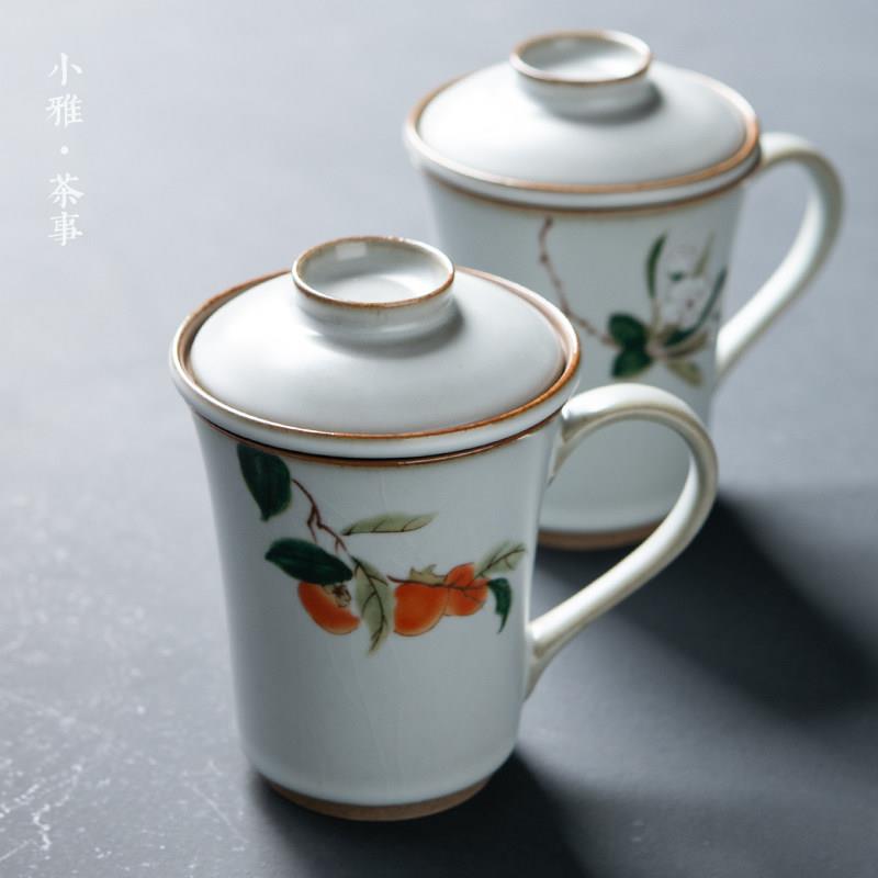 小雅 仿古汝陶个人杯 岩泥陶瓷水杯飘逸杯带过滤办公旅行茶具茶杯