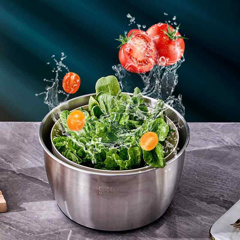 不锈蔬菜脱水器不洗钢菜不篮厨干房用品71沥水篮手动甩器锈钢打蛋