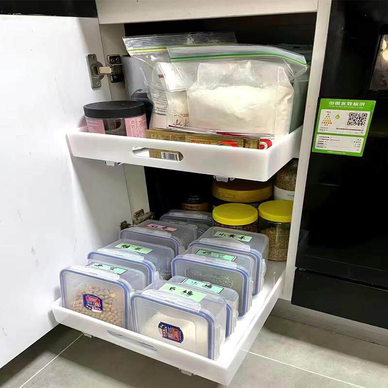 压克力抽屉定制厨房拉篮底部免钉轨道托 托盘白色整体橱柜内收纳