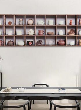 实木中式博古架壁挂式多宝阁格架茶具茶壶茶杯整理展示架茶室收纳