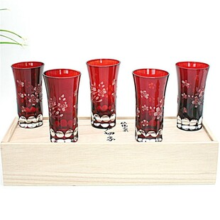 日式清酒杯烈酒杯玻璃杯套装木盒江户切子手工雕刻复古源头工厂