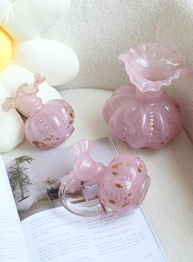 中古风芬顿花瓶复古南瓜纹手工家用法式高档水培插花玻璃装饰摆件