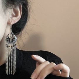波西米亚民族风饰品复古流苏长款耳环，女气质高级感夸张耳饰耳夹女