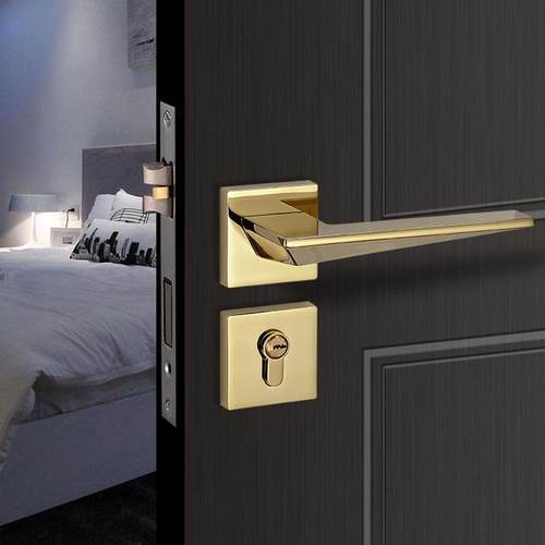 现代轻奢北欧极简约美式金色静音磁吸实木房间卧室内分体门锁