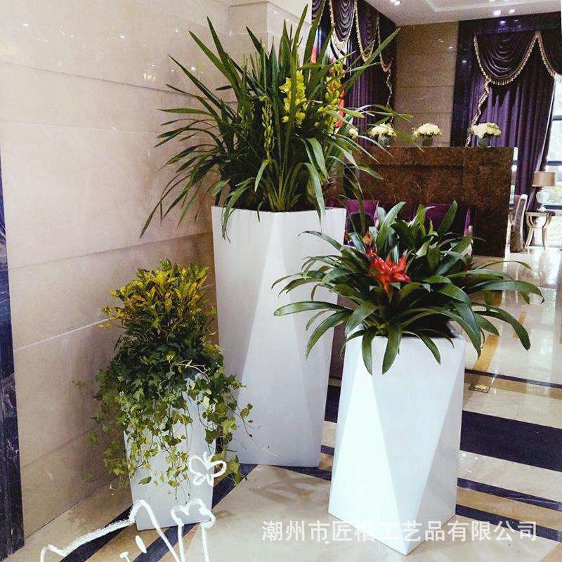 几何造型玻璃钢落地花器样板房商场客厅摆件装饰客厅装饰摆件