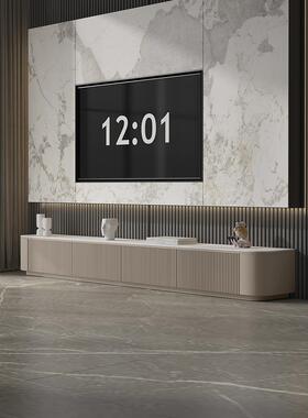 岩板落地电视柜茶几组合现代简约小户型高款实木灰色烤漆电视机柜