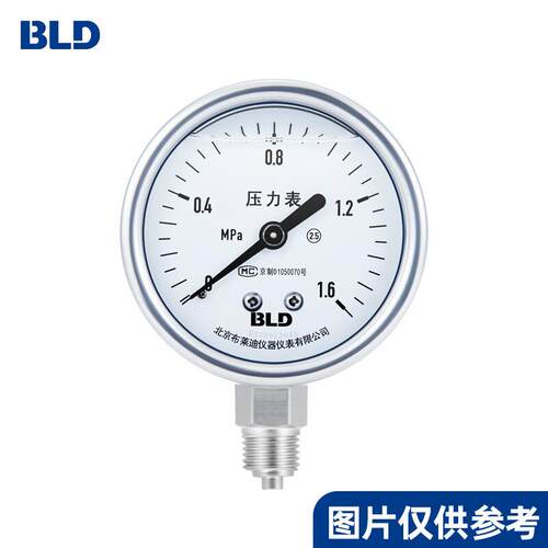 布莱迪全不锈钢压力表YTH-040 0～1.6MPa 2.5级 NPT1/8 径向无边