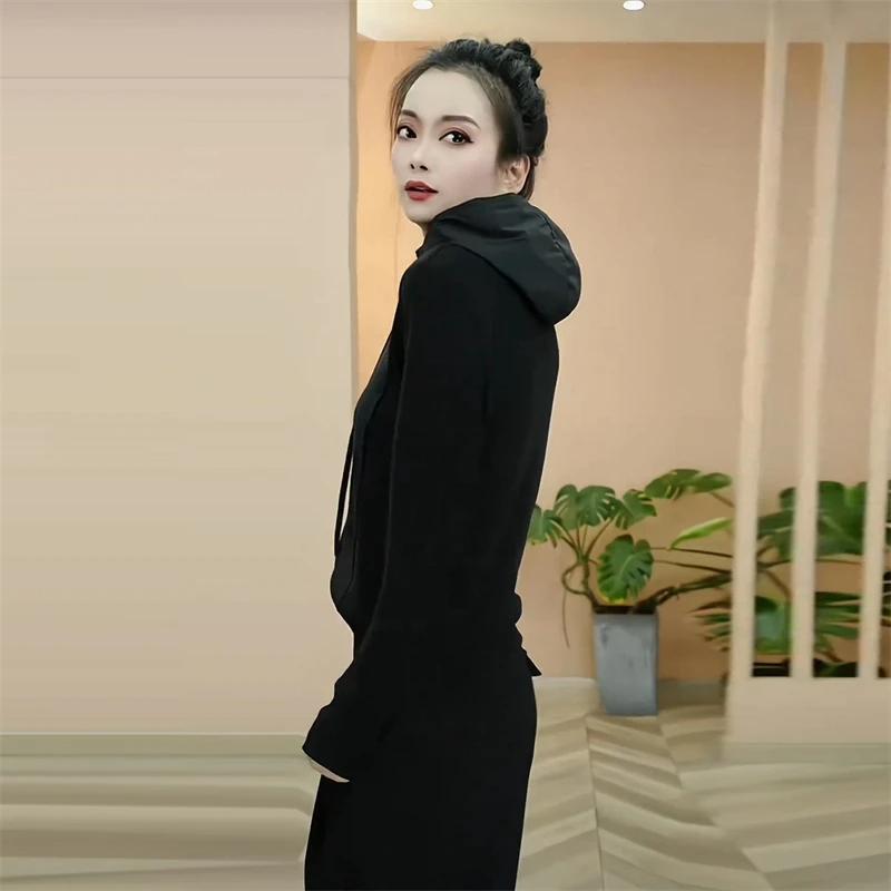 新品高级感时尚气质流行黑色卫衣女春季新款通勤风简约百搭连帽上