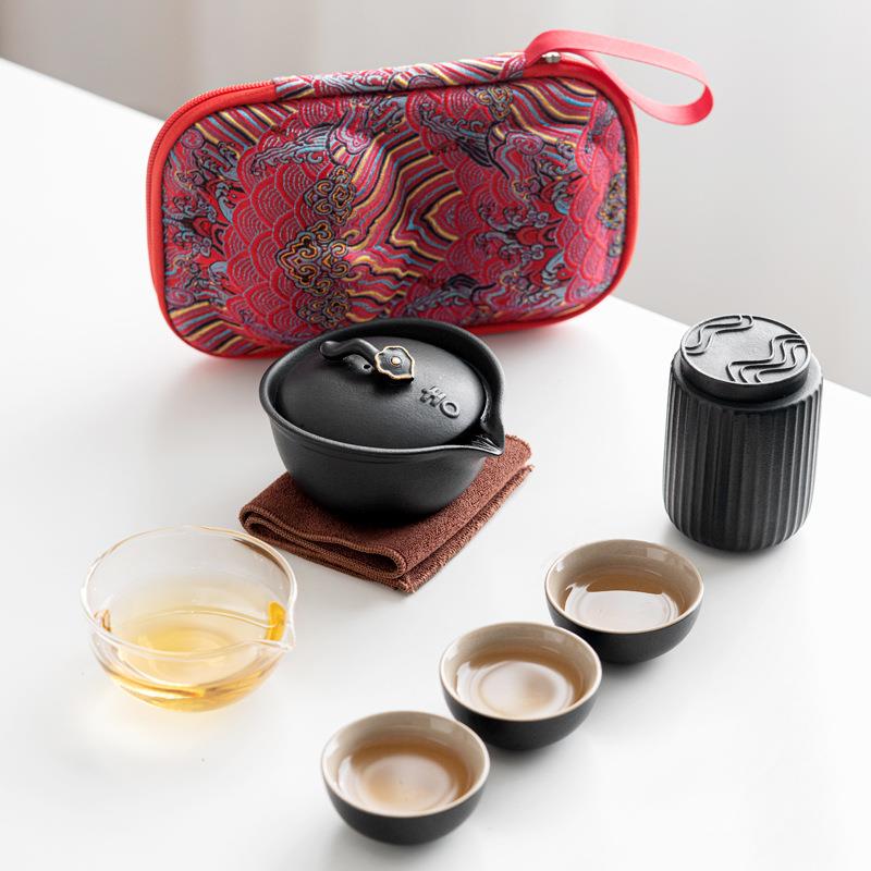 如意手抓壶旅行茶具一壶三杯快客杯户外车载便携收纳野外喝茶套装