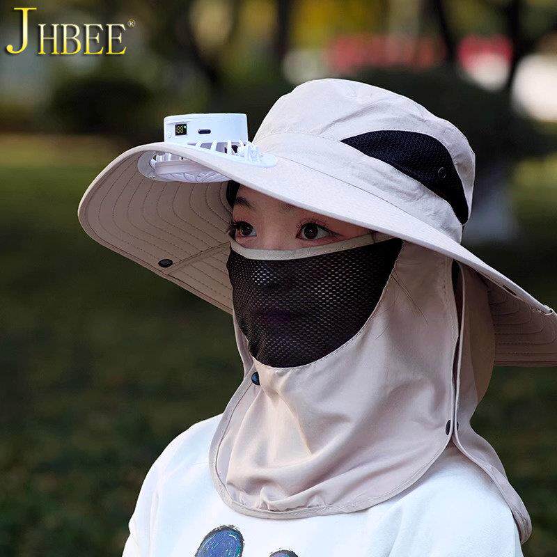 帽子带风扇女士遮阳帽子太阳能充电夏季干活户外防紫外线防晒帽子
