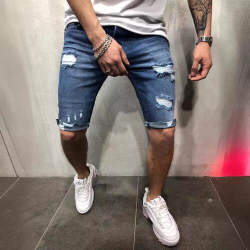 Jeans with ripped holes for slimming men's pants and men's