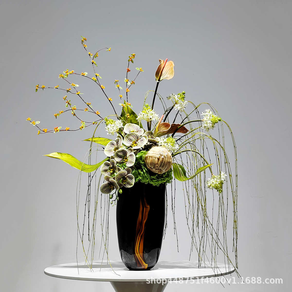 现代样板房售楼处软装花艺插花仿真装饰假花摆设酒店餐桌高端摆件