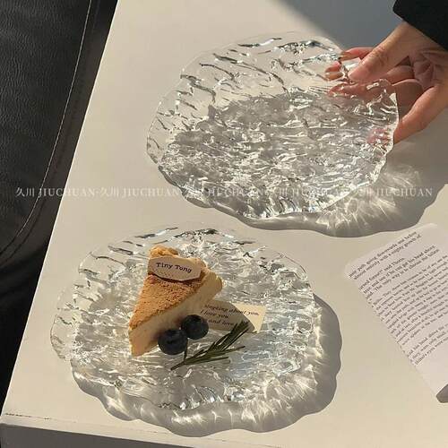 ins风不规则冰川纹玻璃盘子精致家用甜品蛋糕盘水果盘小吃碟摆盘
