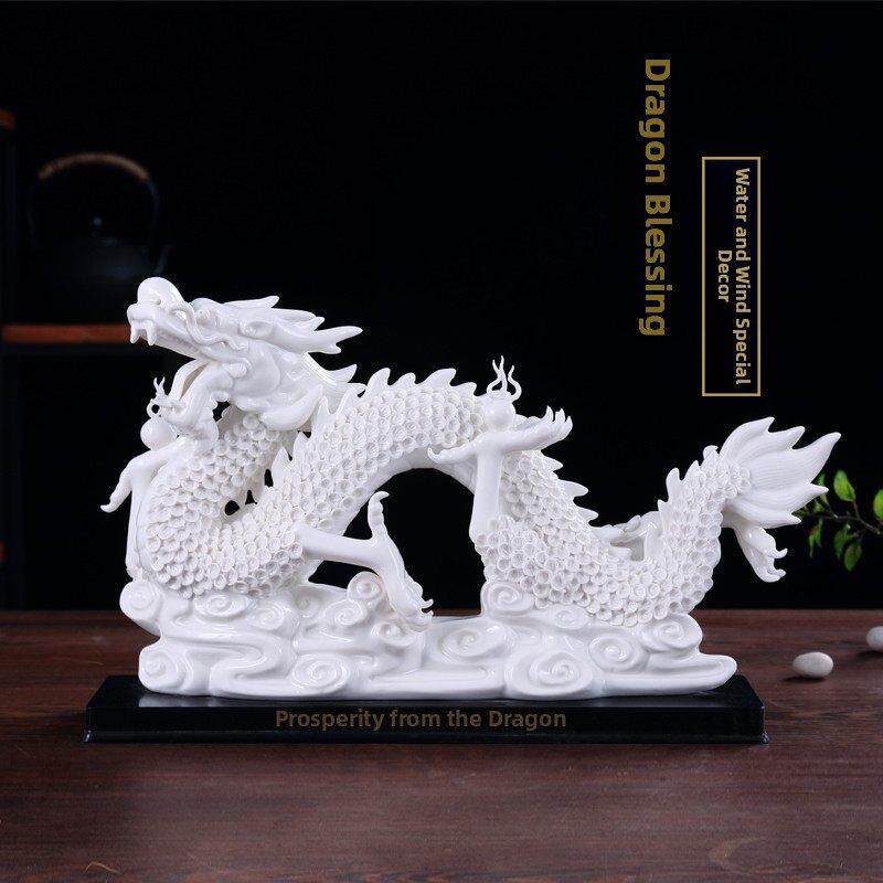 德化白瓷十二生肖龙摆件,一副吸引财富的陶瓷,镇宅工艺品,化解