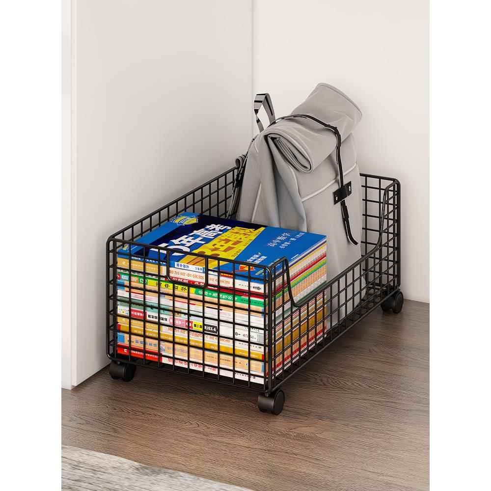 铁艺简易桌下书架可移动带滑轮课桌旁宿舍书本书包收纳桌边置物架