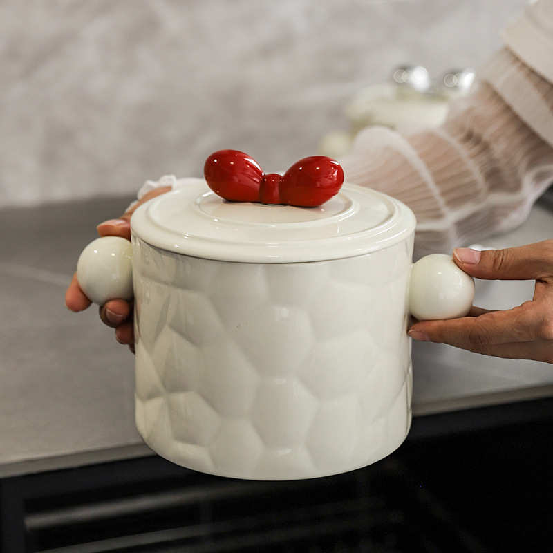 猪油罐家用耐高温陶瓷带盖带过滤网荤油罐大容量厨房辣椒油专用罐