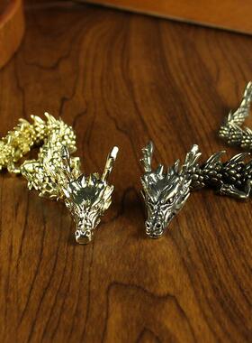 龙摆件招财工艺品纯黄铜手把件客厅办公室书柜桌面玄关装饰品中国