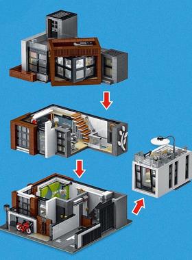 模客10201-3现代别墅城市模景街建筑小颗粒1儿童拼装281插积木玩