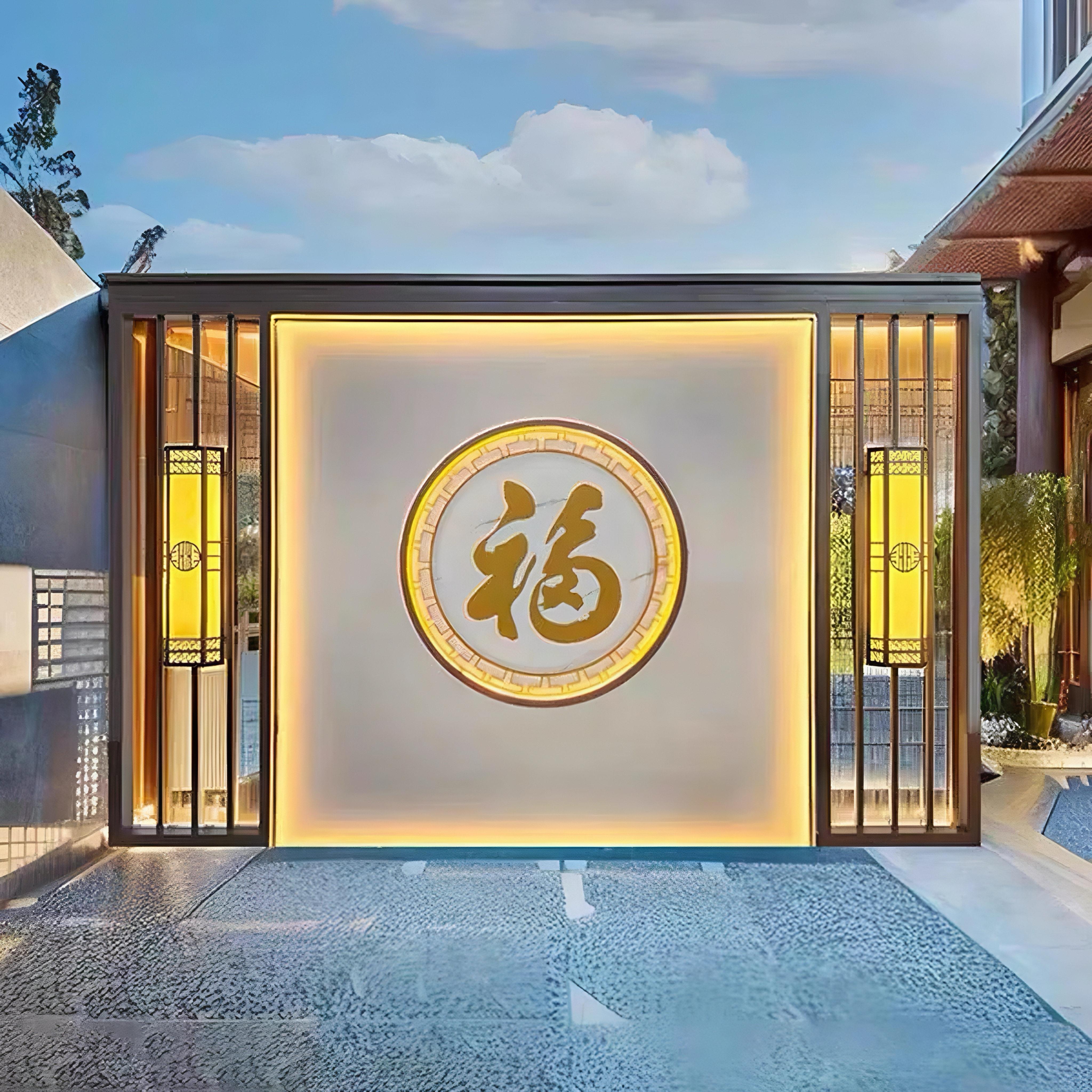 不锈钢影壁墙庭院户外中式屏风迎门墙入户玄关隔断金属流水背景墙