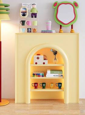 多巴胺黄色假壁炉装饰柜玄关置物架创意展示奶油餐边储物收纳柜子