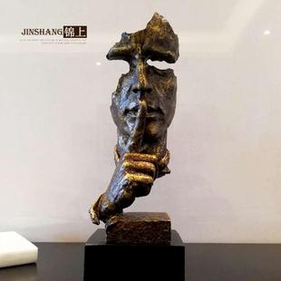 复古仿青铜抽象沉默是金人物雕塑摆件书房家居饰品摆设礼品 欧式