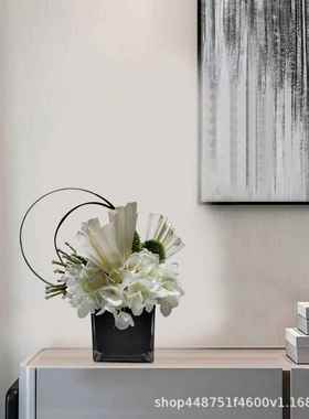 代轻奢白色仿花艺桌面餐桌小花盆真TIS景客厅样板现房装品假饰花