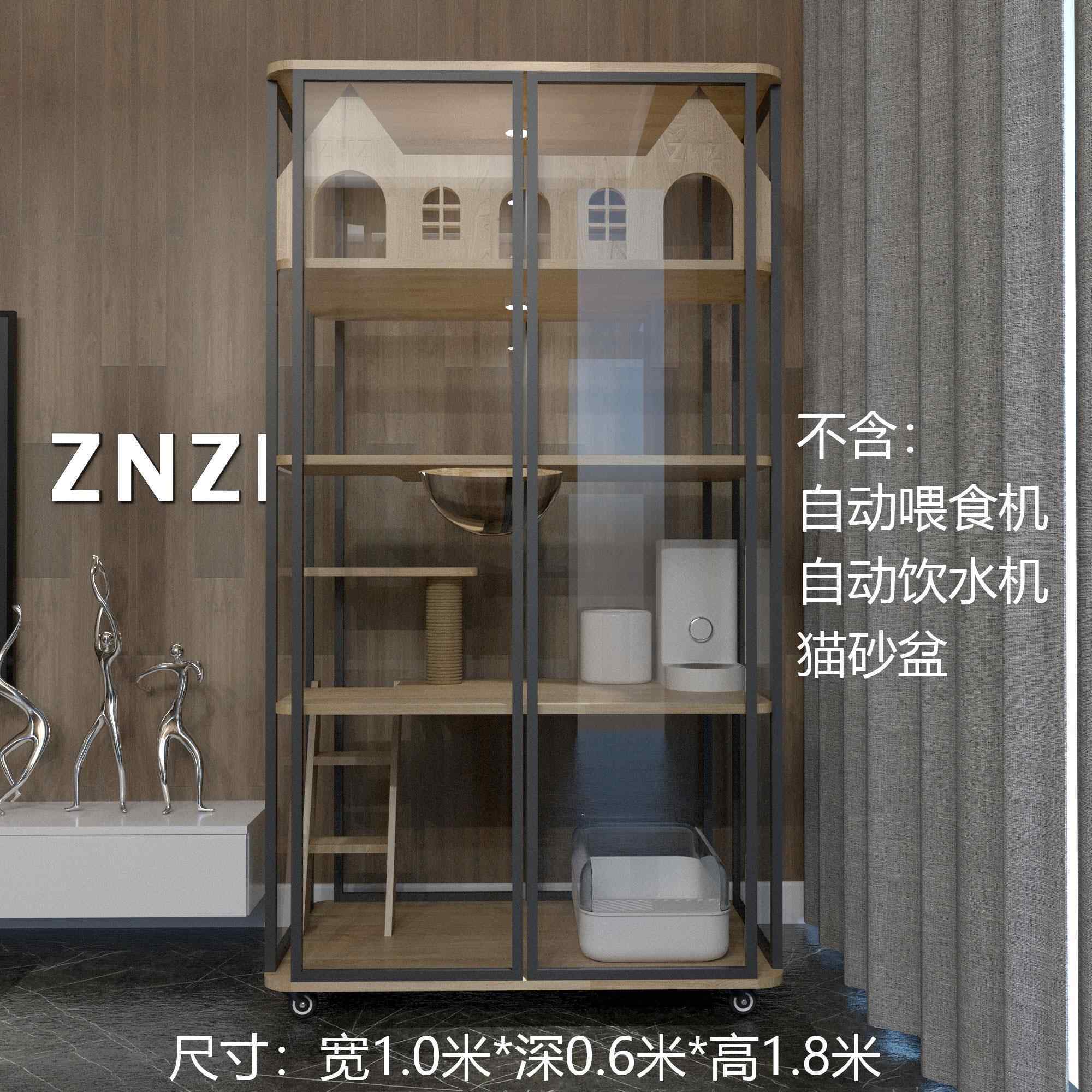 高档Znz室i全景玻猫屋高璃端大空间笼猫家用实木猫屋宠物内猫屋