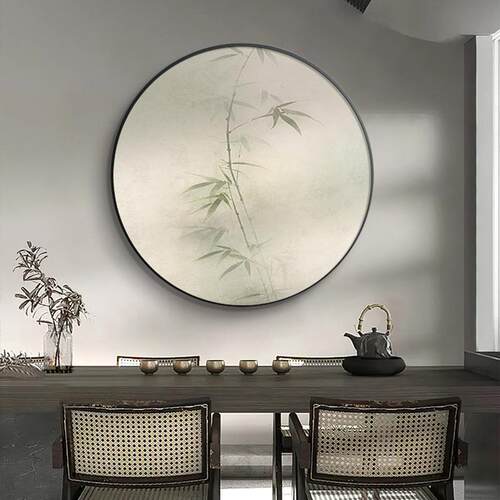 新款直销新中式玄关装饰画竹子灯画水墨茶室圆形挂画竹报平安走廊