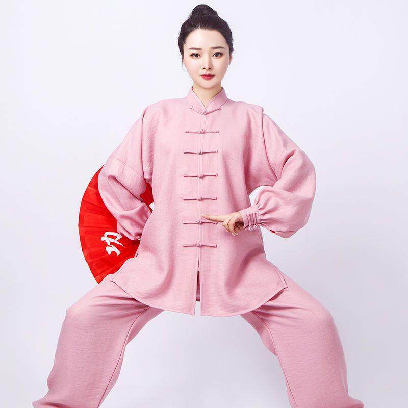棉麻太极服女春秋加厚太极练功服男中老年高档武术服装太极拳套装