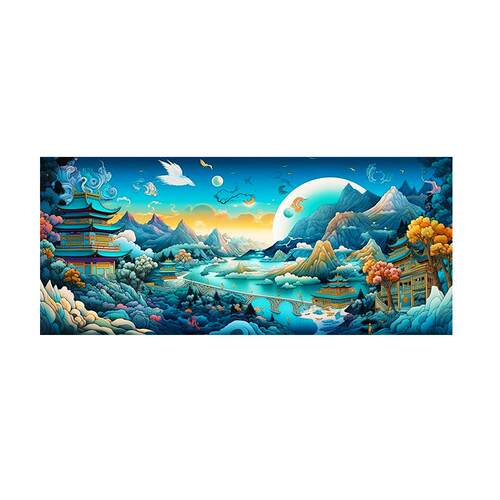 山水祥瑞十字绣2025新款客厅大气国潮高端简单风景画手工绣一件代