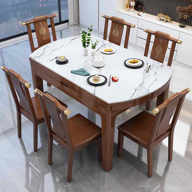 新中式岩板餐桌椅家用可伸缩方圆两用带电磁炉实木折叠饭桌小户型,住宅家具,岩板餐桌,淘宝优惠券,粉丝福利购,淘宝优惠卷