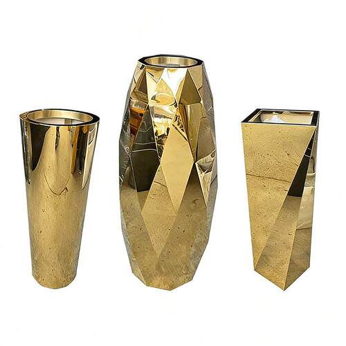不锈钢金属镀金花箱商场室内圆形花瓶售楼部酒店别墅户外装饰花器