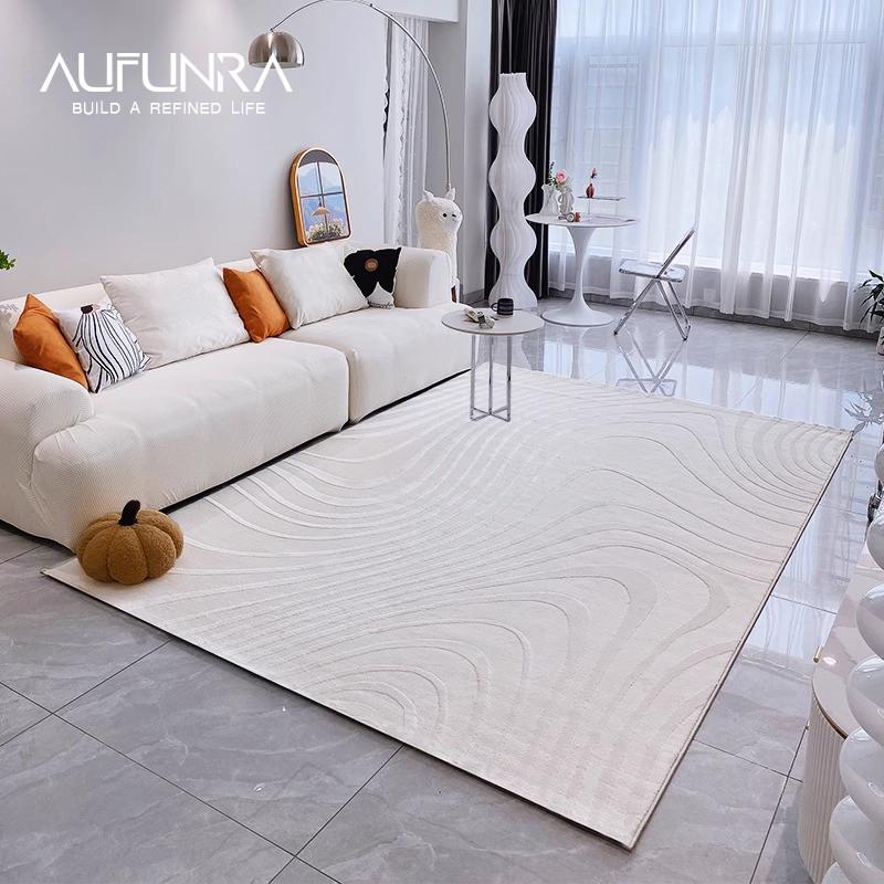 宇秀地毯2023客厅奶油风米白色现代简约沙发纯色条纹卧室地垫家用