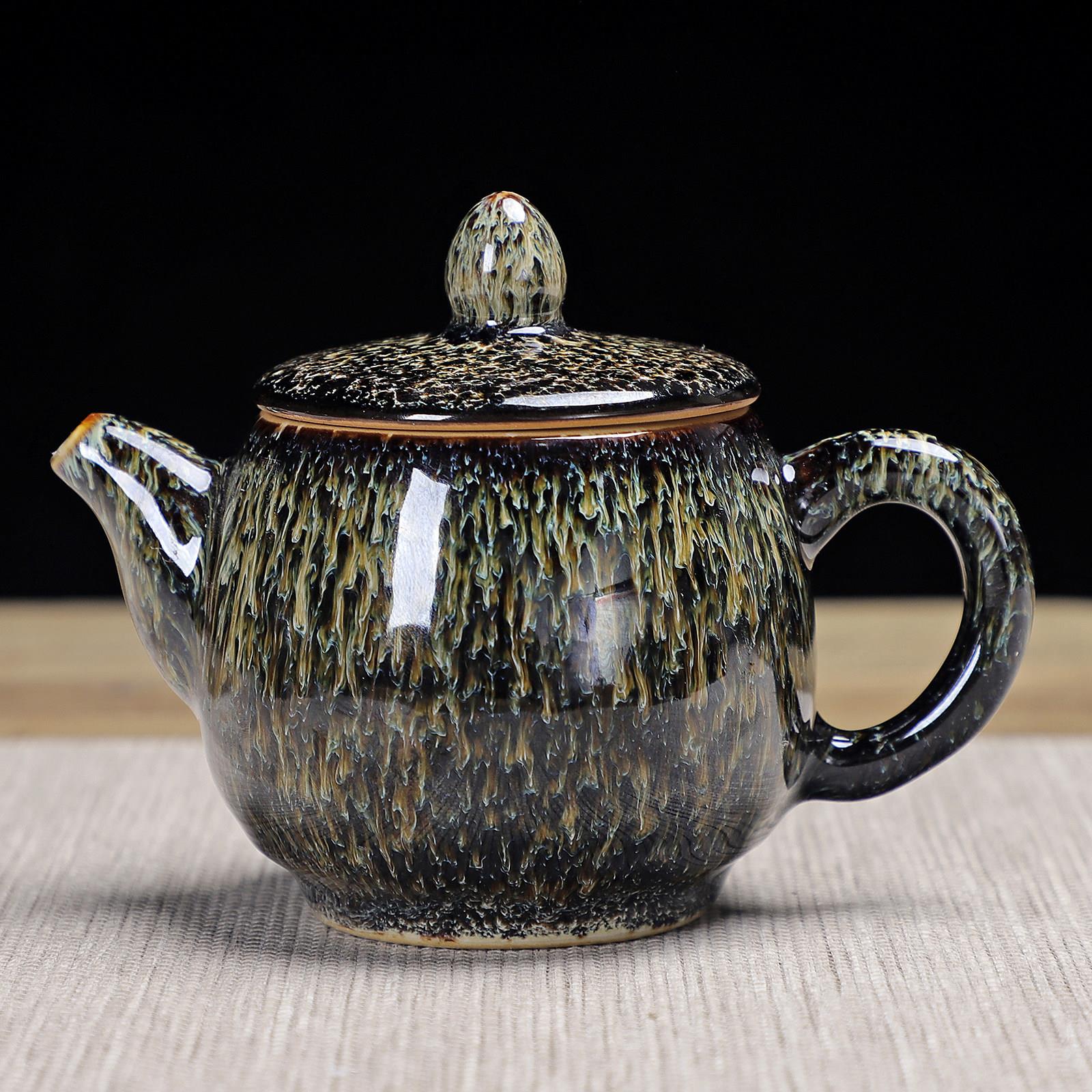 窑变三才泡茶茶碗带盖功夫茶小茶壶陶瓷建盏盖碗公道杯茶漏三件套图片