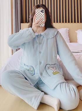 新款直销婴儿绒加厚加绒保暖月子服软糯糯手感套装哺乳开衫两件套