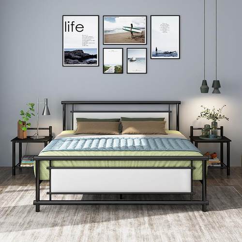 轻奢人床1.5米宿小户复古单人床双简易钢木床欧式1.8型主卧T2铁舍