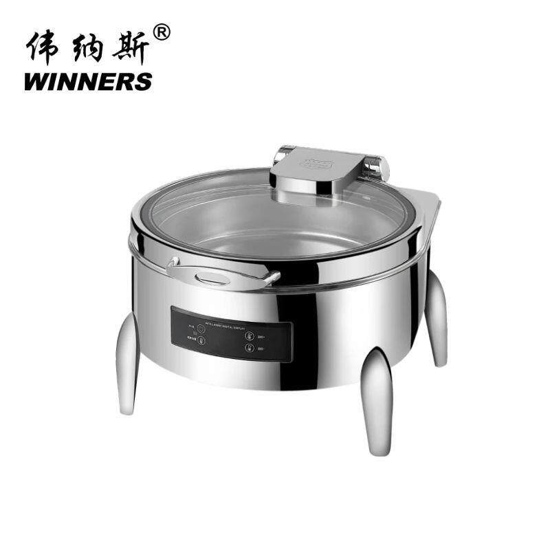 圆形不锈钢自助餐炉商用高脚电加热液压可视保温炉酒店早餐布菲炉