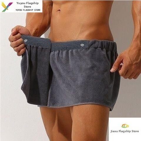 男士短裤家用洗澡吸水可穿式浴巾裤沙滩性感浴裙防走光青年平角裤