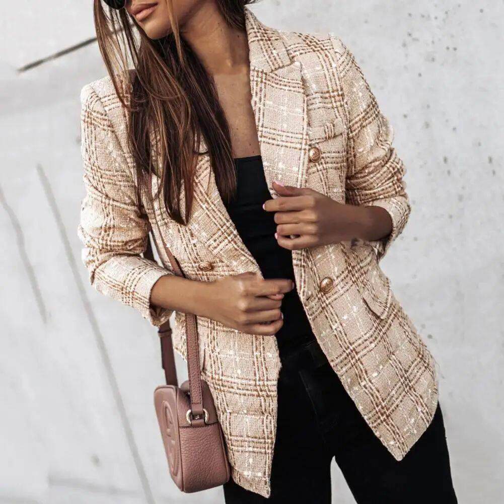 Long sleeved double breasted suit jacket长袖双排扣西装外套女