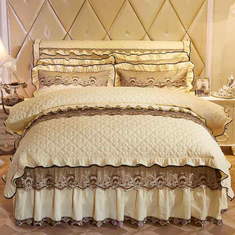 正品欧式罩人夹棉丝床裙四件套蕾床上用品1.5m1.8米4件套加厚床双