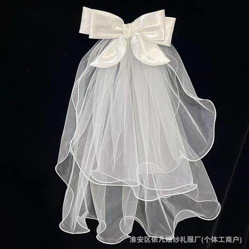 登记领证头纱新娘头饰超仙结婚拍照道具短款森系婚纱软纱法式简约