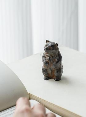 高档镇本日原装进口小铁熊铸文镇摆件南部铁器桌面镇纸书祝福节日